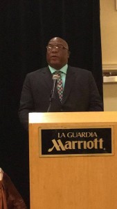 PM Dr. Timothy Harris delivering address at Hearts and Hands for Nevis Luncheon in New York 