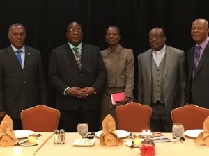 Premier of Nevis Hon Vance Amory, Prime Minister of St.Kitts-Nevis Dr. Timothy Harris, Dr. Leslie Wade, Rev . Mastine Nisbett and Sir Hugh Rawlins at Hearts and Hands for Nevis Luncheon in NYC 