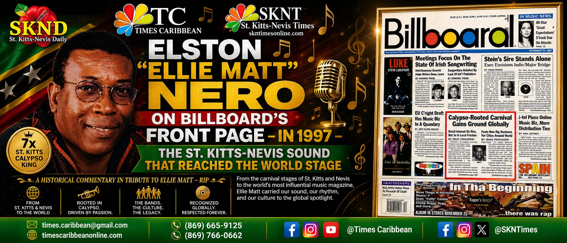 ELSTON “ELLIE MATT” NERO ON BILLBOARD’S FRONT PAGE IN 1997: The St. Kitts-Nevis Sound That Reached the World Stage