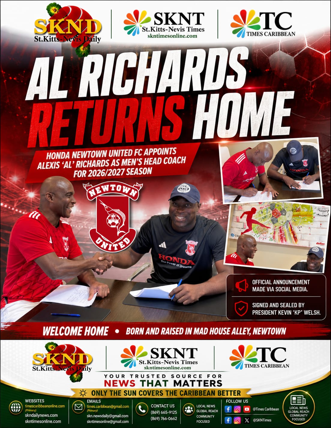 AL RICHARDS RETURNS HOME: HONDA NEWTOWN UNITED FC APPOINTS ALEXIS “AL” RICHARDS AS MEN’S HEAD COACH FOR 2026/2027 SEASON