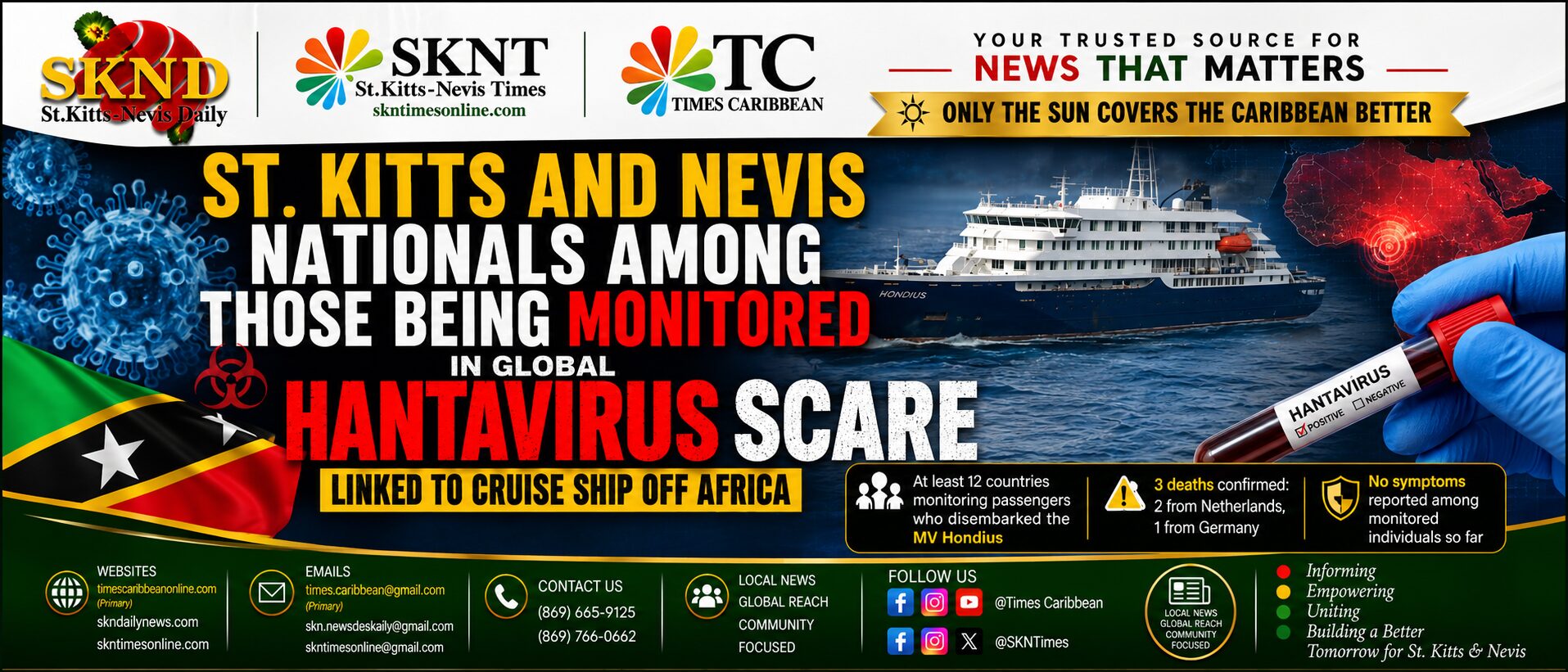 ST. KITTS AND NEVIS NATIONALS AMONG THOSE BEING MONITORED IN GLOBAL HANTAVIRUS SCARE LINKED TO CRUISE SHIP OFF AFRICA