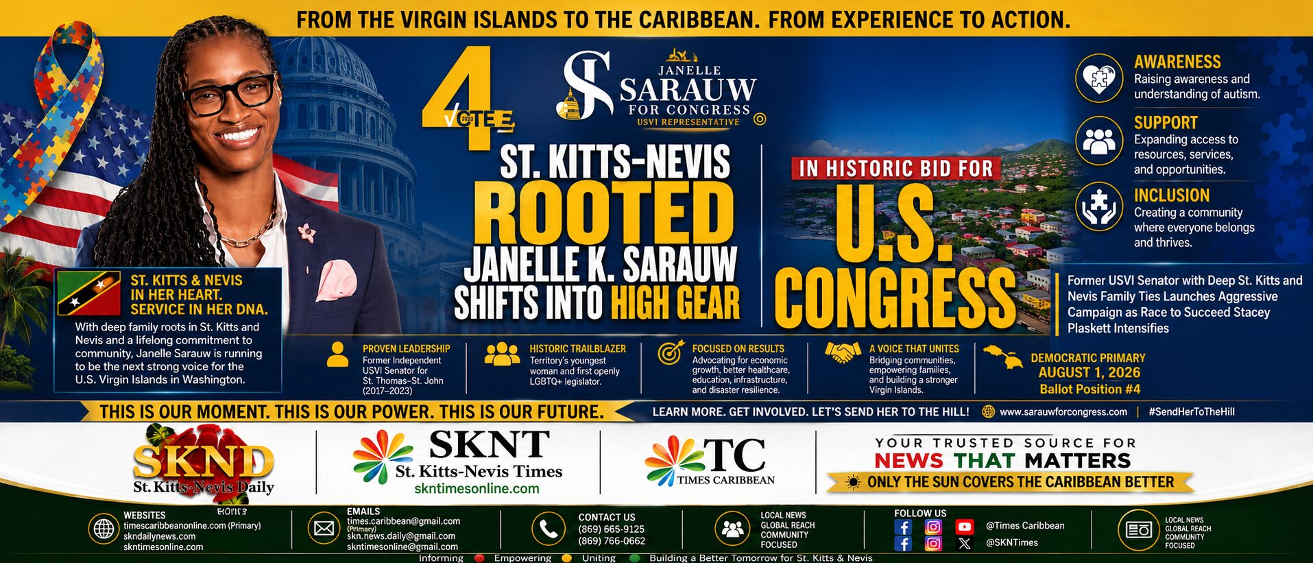 ST. KITTS-NEVIS ROOTED JANELLE K. SARAUW SHIFTS INTO HIGH GEAR IN HISTORIC BID FOR U.S. CONGRESS